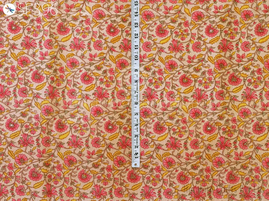 Peach Indian Saree Soft Pure Printed Silk Fabric by the yard Wedding Dress Bridesmaid Party Costume Curtains Crafting Sewing Dupatta Scarf