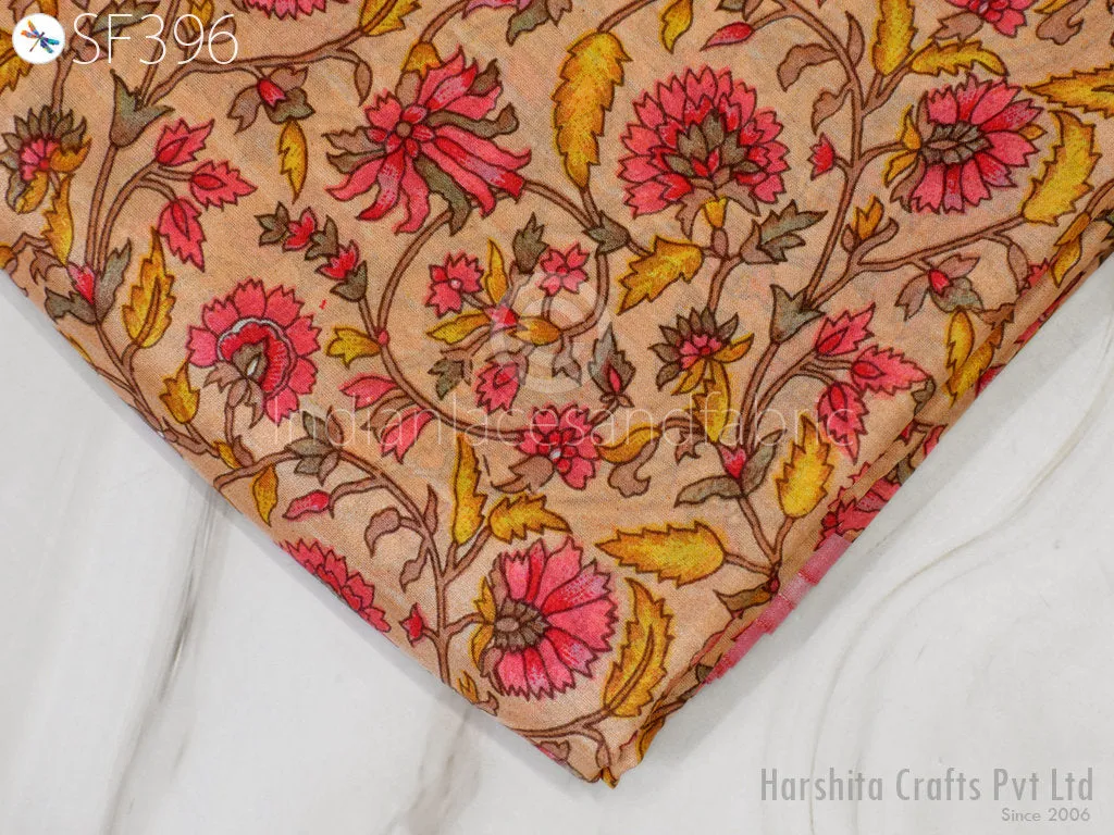 Peach Indian Saree Soft Pure Printed Silk Fabric by the yard Wedding Dress Bridesmaid Party Costume Curtains Crafting Sewing Dupatta Scarf