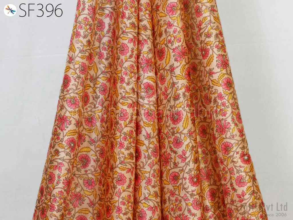 Peach Indian Saree Soft Pure Printed Silk Fabric by the yard Wedding Dress Bridesmaid Party Costume Curtains Crafting Sewing Dupatta Scarf