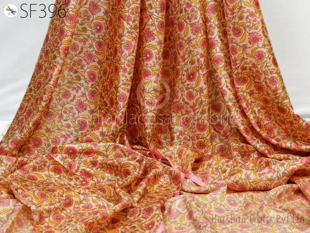 Peach Indian Saree Soft Pure Printed Silk Fabric by the yard Wedding Dress Bridesmaid Party Costume Curtains Crafting Sewing Dupatta Scarf