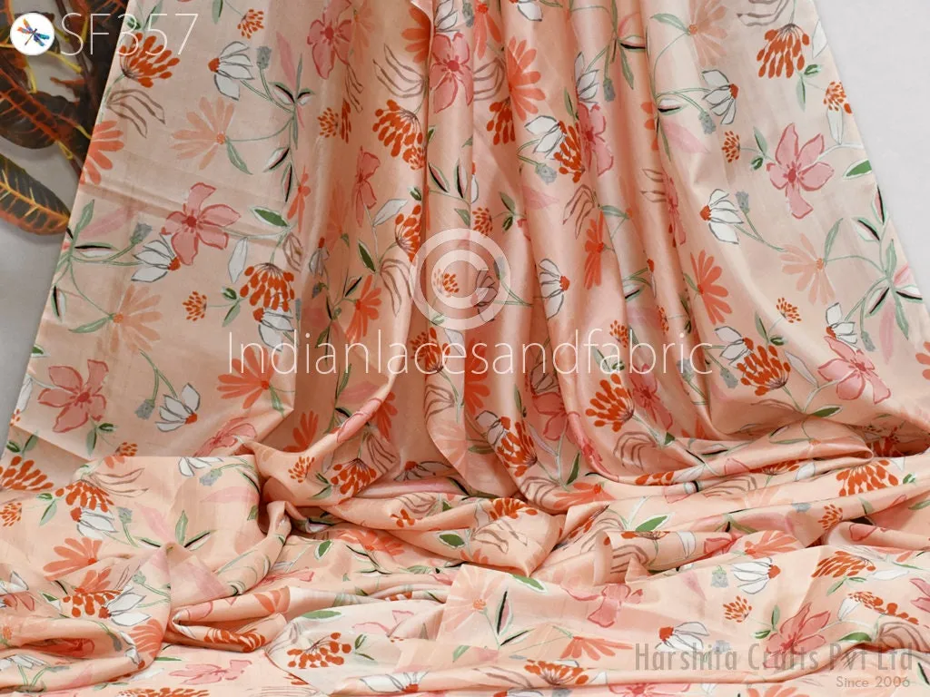 Peach Indian Saree Soft Pure Printed Silk Fabric by the yard Wedding Dresses Bridesmaid Party Costume Curtains Crafting Sewing Dupatta Scarf