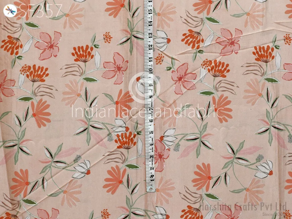 Peach Indian Saree Soft Pure Printed Silk Fabric by the yard Wedding Dresses Bridesmaid Party Costume Curtains Crafting Sewing Dupatta Scarf