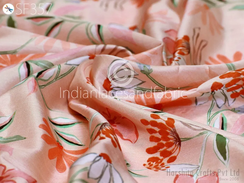 Peach Indian Saree Soft Pure Printed Silk Fabric by the yard Wedding Dresses Bridesmaid Party Costume Curtains Crafting Sewing Dupatta Scarf