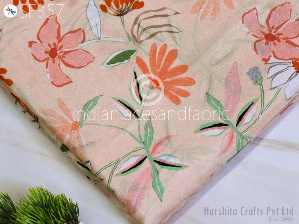 Peach Indian Saree Soft Pure Printed Silk Fabric by the yard Wedding Dresses Bridesmaid Party Costume Curtains Crafting Sewing Dupatta Scarf