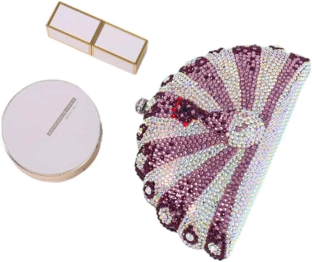 Peacock Crystal Clutch Purses for Women Sparkly Rhinestone Evening Handbags Party Wedding Glitter Purse A-Purple&Silver