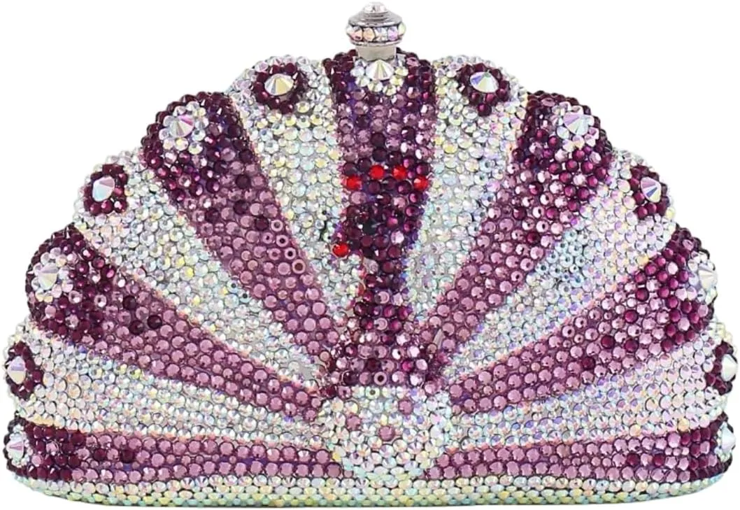 Peacock Crystal Clutch Purses for Women Sparkly Rhinestone Evening Handbags Party Wedding Glitter Purse A-Purple&Silver