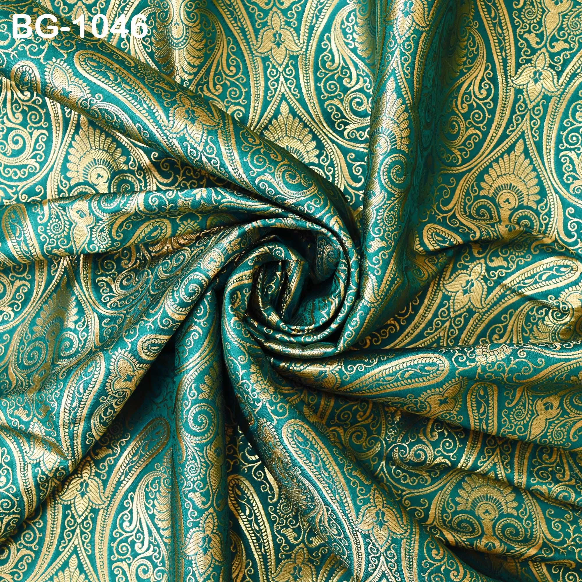 Peacock Green Brocade Fabric by Yard Theatrical Costumes Indian Banarasi Wedding Dress Material Knee Length Coat Sewing Upholstery Drapery
