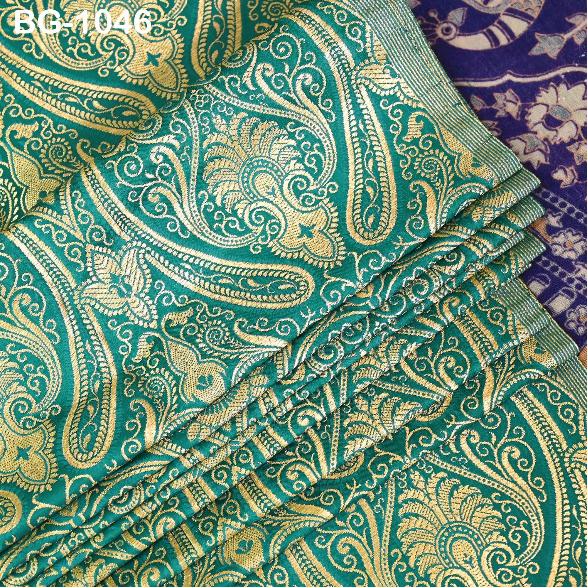 Peacock Green Brocade Fabric by Yard Theatrical Costumes Indian Banarasi Wedding Dress Material Knee Length Coat Sewing Upholstery Drapery