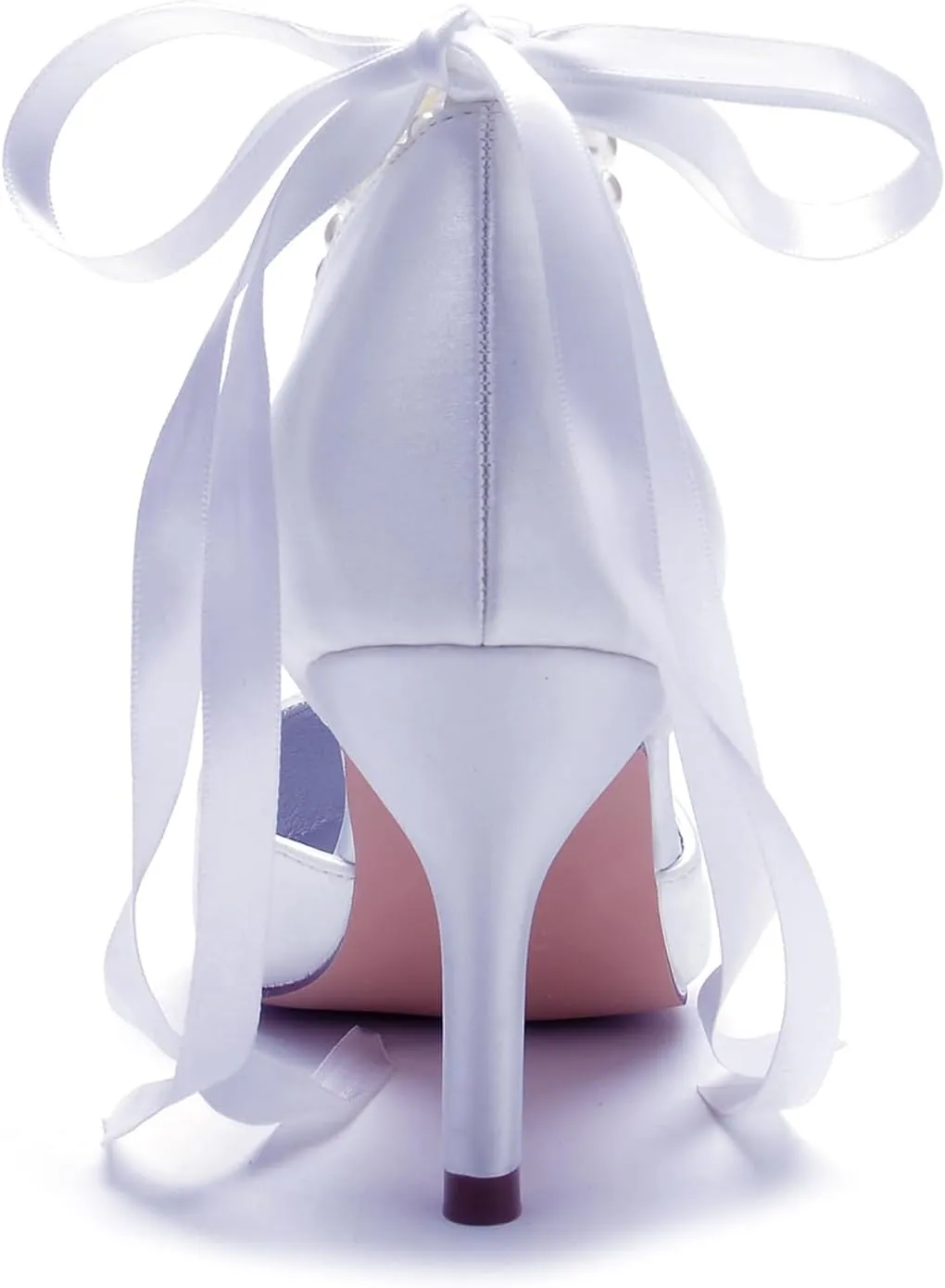 Pearl Ankle Buckle Wedding 7CM Stiletto Heel Shoes Bridal Pointed Toe Pumps Bowknot Strap Sandals Evening Party Dress Slip-On Satin