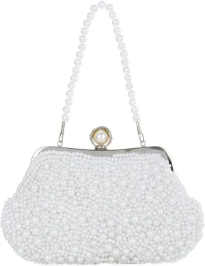 Pearl Clutch Purses for Women Beaded Evening Handbag With Chain for Wedding Party Prom Formal Events