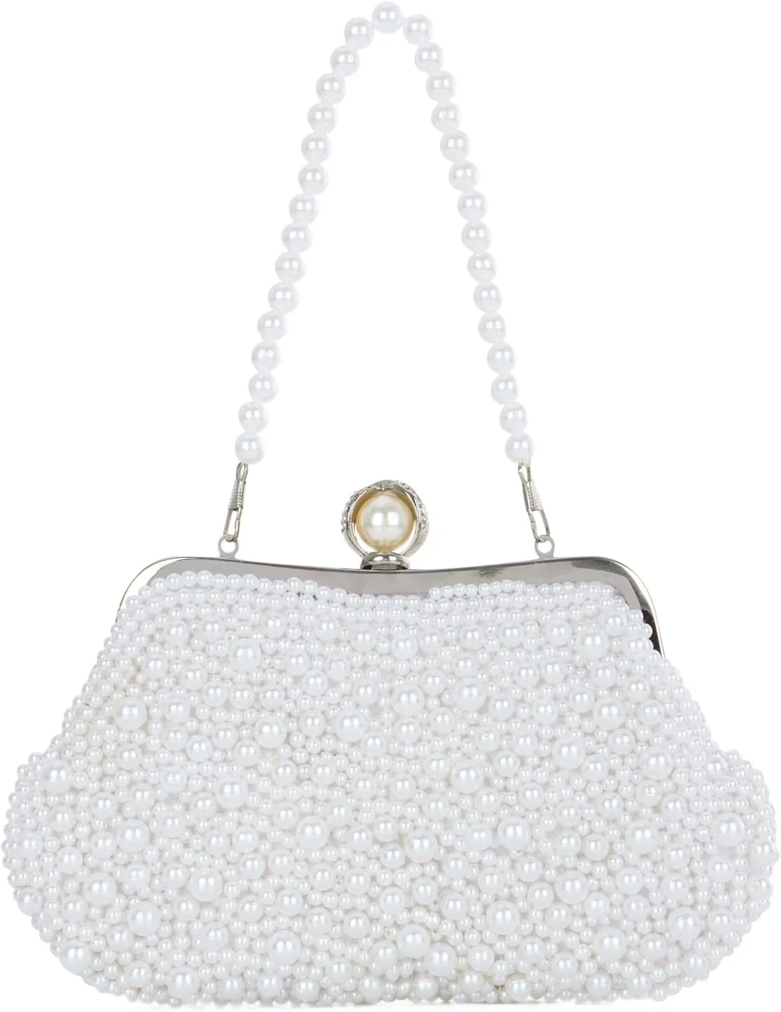 Pearl Clutch Purses for Women Beaded Evening Handbag With Chain for Wedding Party Prom Formal Events