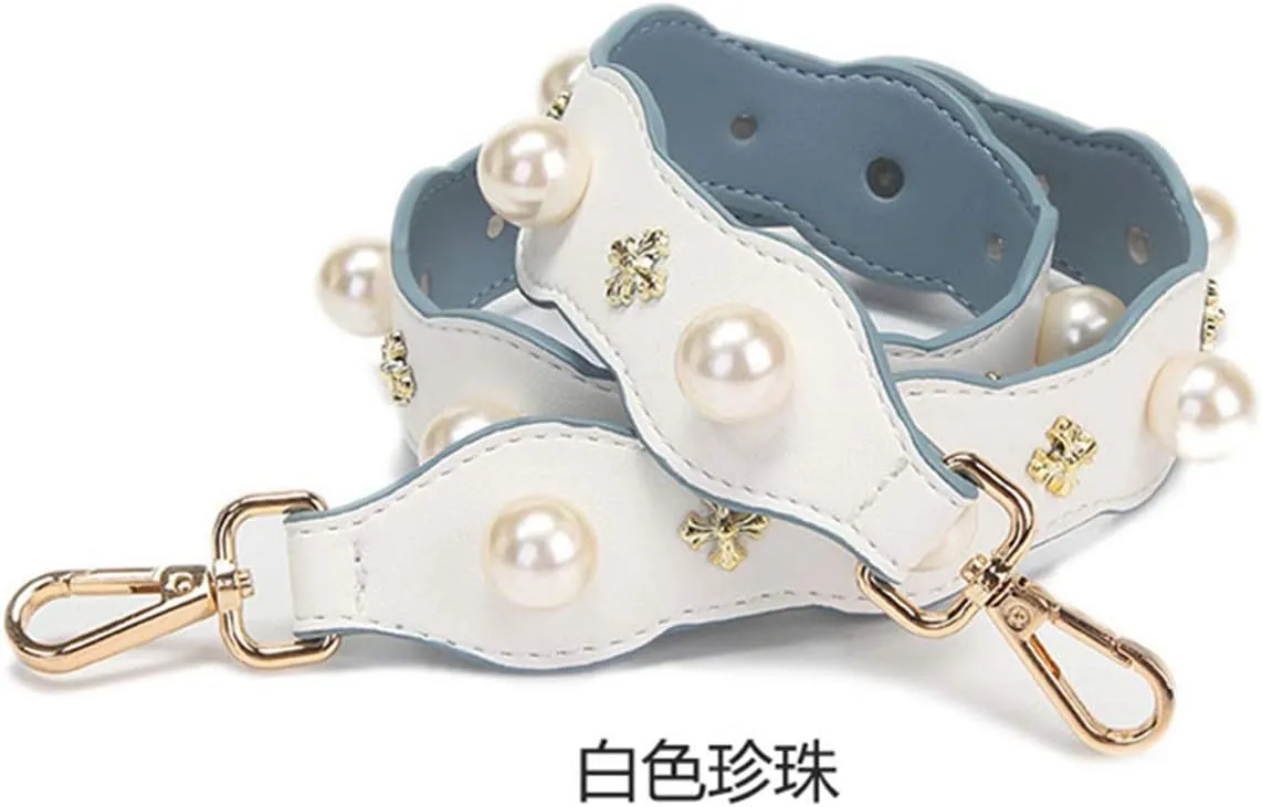 Pearl rivets Cross Body Strap Women Bags PU Leather Strap for Purses Replacement Purse (White)