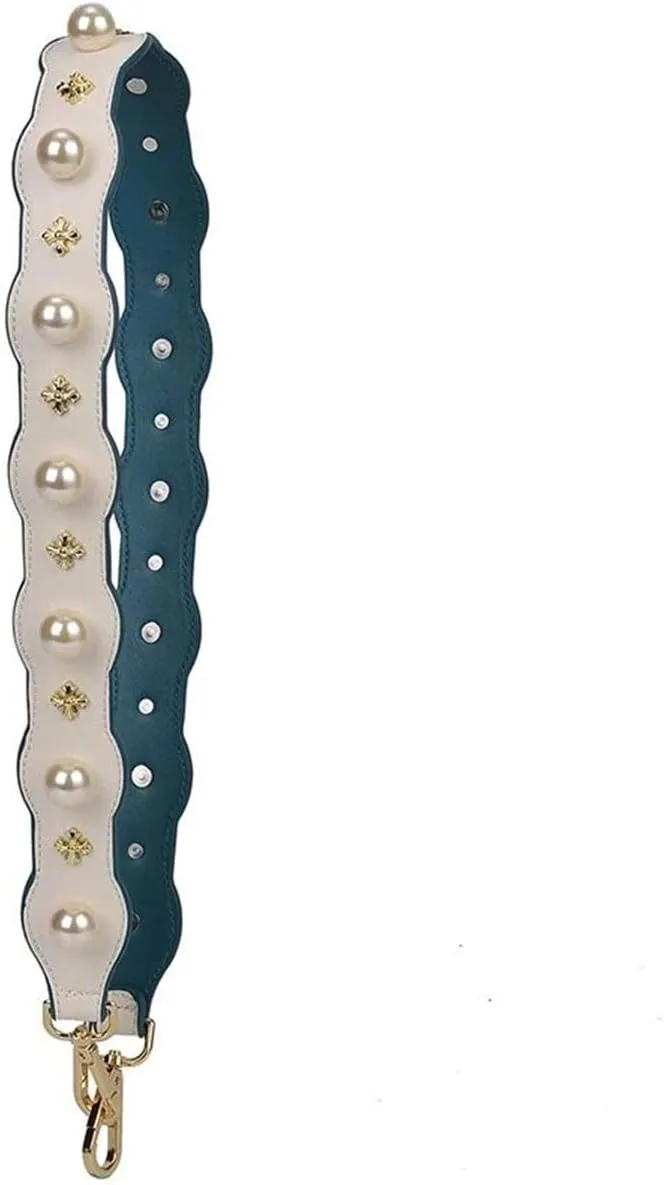 Pearl rivets Cross Body Strap Women Bags PU Leather Strap for Purses Replacement Purse (White)
