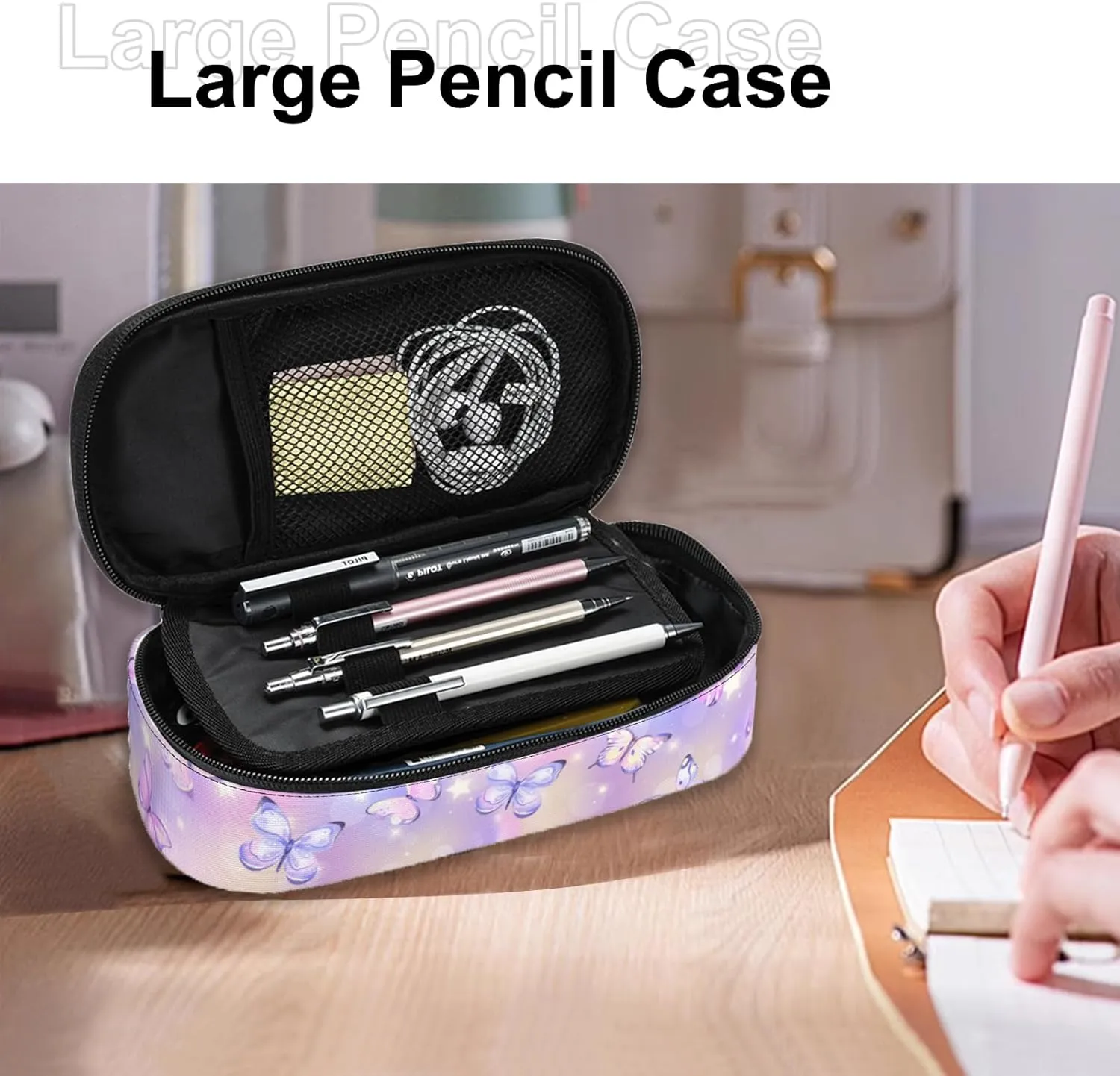 Pencil Case for Kids - Cute Butterfly Pen Bag for Girls Large Capacity Pencil Pouch Organizer for School Zipper Pencil Pouch Large Stationary Bags for College Middle Office