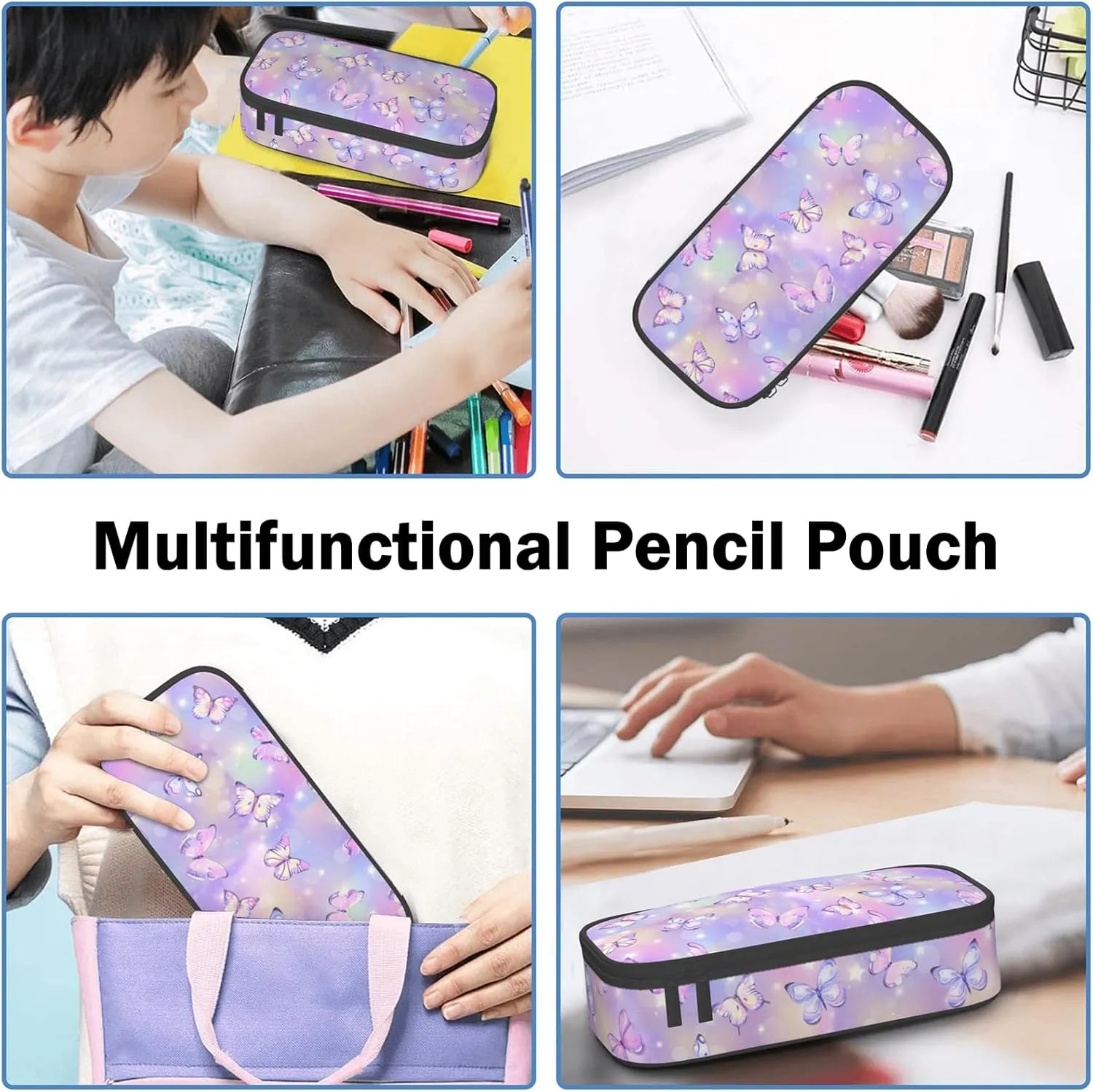 Pencil Case for Kids - Cute Butterfly Pen Bag for Girls Large Capacity Pencil Pouch Organizer for School Zipper Pencil Pouch Large Stationary Bags for College Middle Office