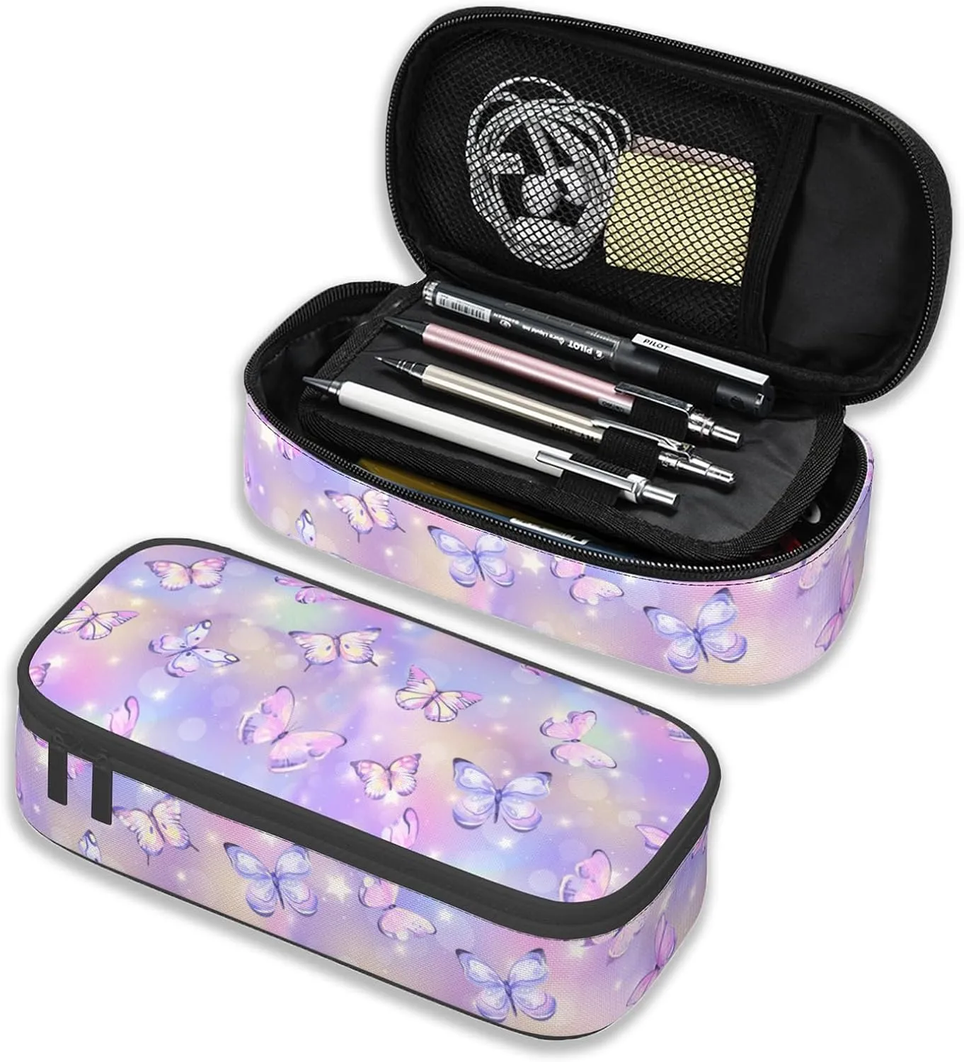 Pencil Case for Kids - Cute Butterfly Pen Bag for Girls Large Capacity Pencil Pouch Organizer for School Zipper Pencil Pouch Large Stationary Bags for College Middle Office