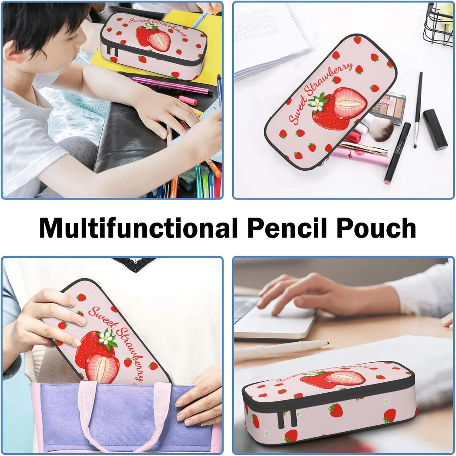 Pencil Case for Kids - Cute Strawberry Pen Pouch Bag for Girls Boys Large Capacity Organizer for School Large Stationary Bags Gifts for Women