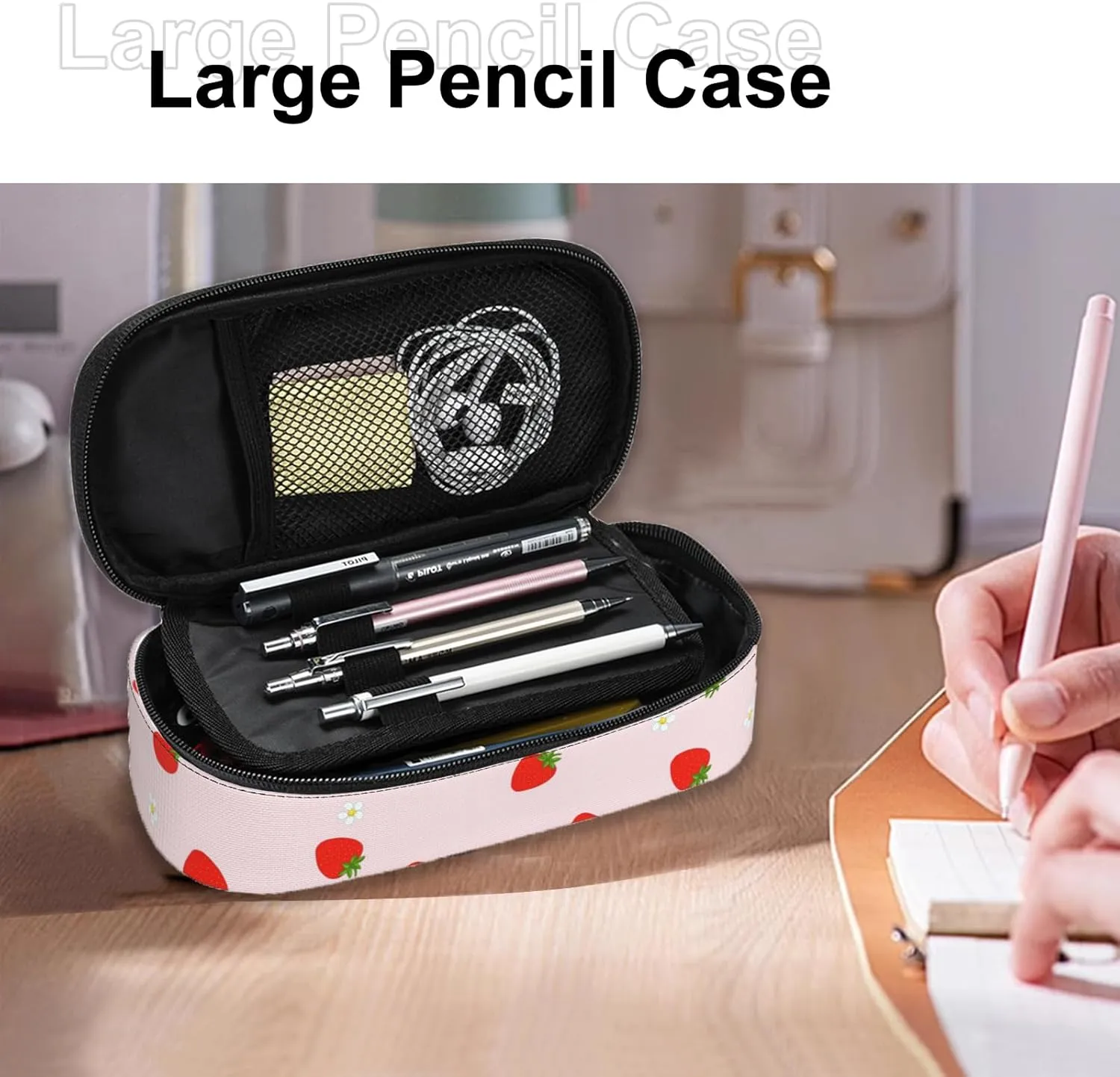 Pencil Case for Kids - Cute Strawberry Pen Pouch Bag for Girls Boys Large Capacity Organizer for School Large Stationary Bags Gifts for Women