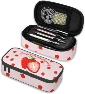 Pencil Case for Kids - Cute Strawberry Pen Pouch Bag for Girls Boys Large Capacity Organizer for School Large Stationary Bags Gifts for Women