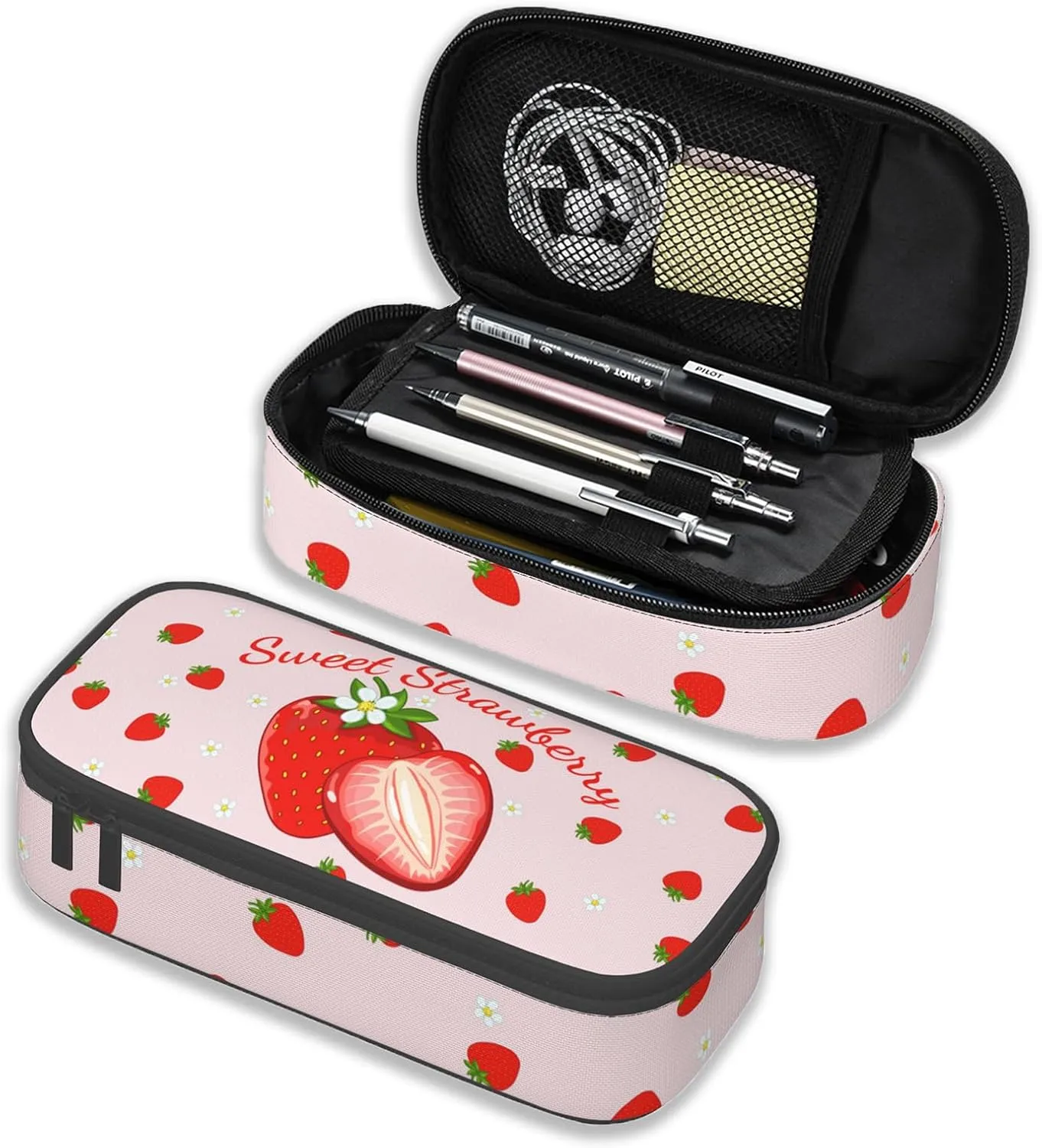 Pencil Case for Kids - Cute Strawberry Pen Pouch Bag for Girls Boys Large Capacity Organizer for School Large Stationary Bags Gifts for Women