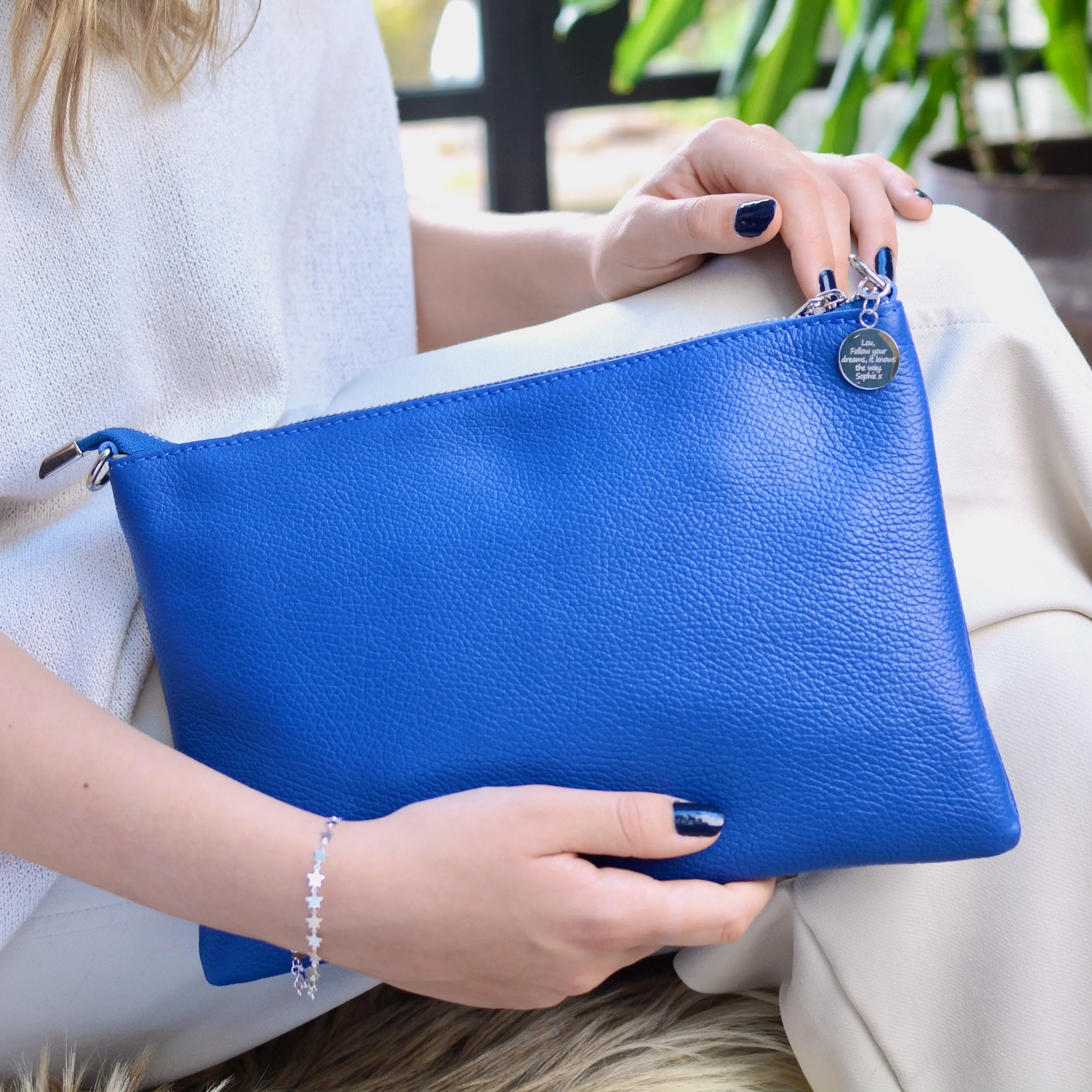 Personalised Large Leather Clutch or Crossbody Bag