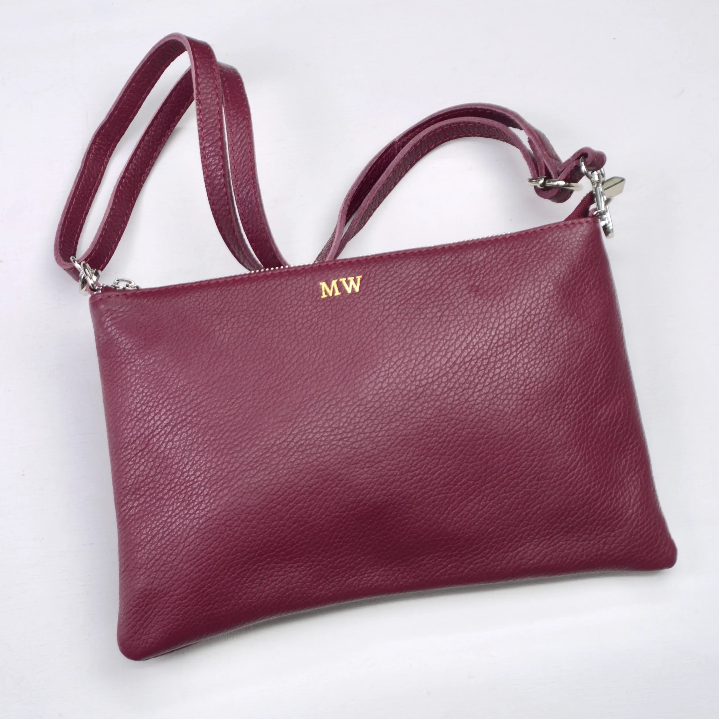 Personalised Monogram Large Leather Clutch Or Crossbody Bag