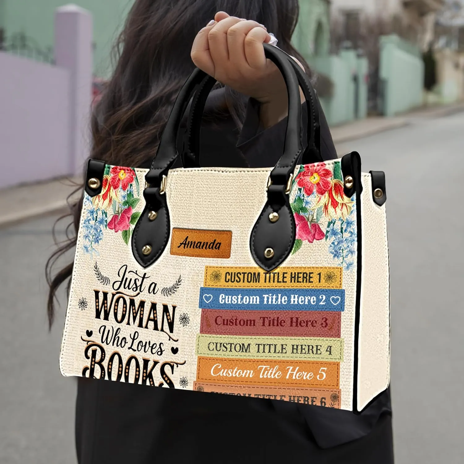 Personalized Book Lover Leather Bag, Just A Girl Who Loves Book Handbag With Name, Books Purse, Gifts For Readers, Writer