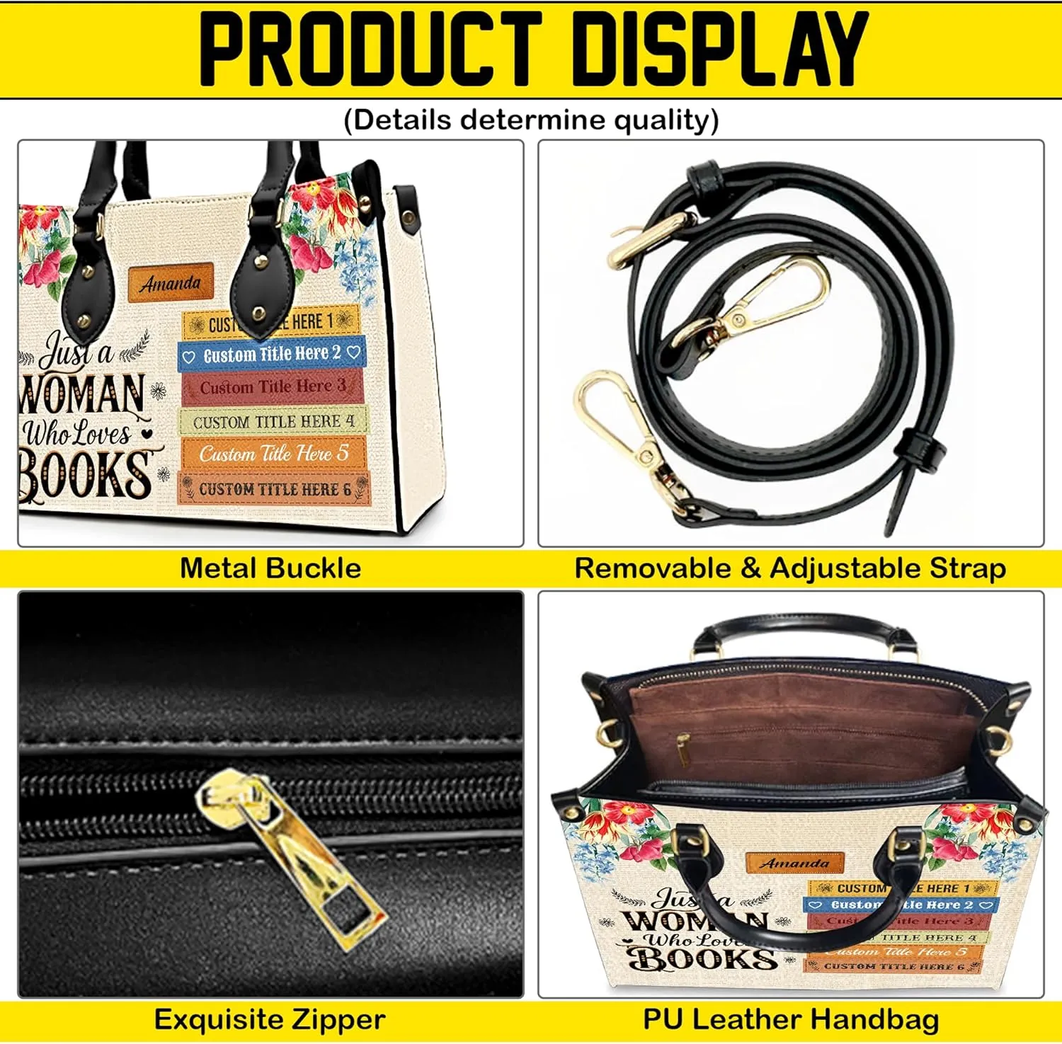 Personalized Book Lover Leather Bag, Just A Girl Who Loves Book Handbag With Name, Books Purse, Gifts For Readers, Writer
