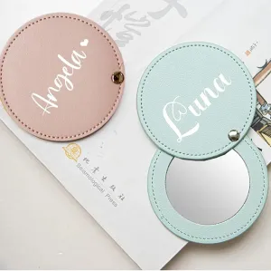 Personalized Compact Mirror,Small Pocket Mirror,Mini Leather Makeup Mirror,Makeup Mirror,Custom Engraved Name Mini Handheld Mirror for Women Purse,Gift Favors,Wedding Bridesmaid Gift (10pcs)