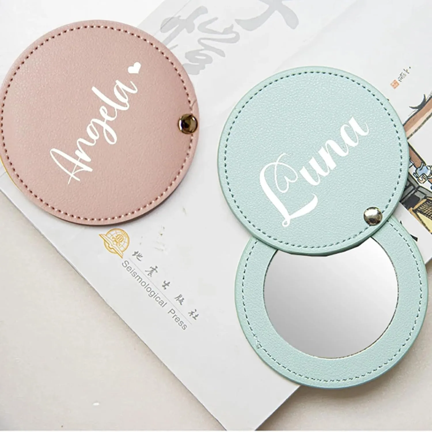 Personalized Compact Mirror,Small Pocket Mirror,Mini Leather Makeup Mirror,Makeup Mirror,Custom Engraved Name Mini Handheld Mirror for Women Purse,Gift Favors,Wedding Bridesmaid Gift (10pcs)