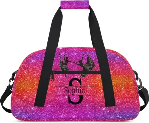 Personalized Dance Ballet Bag for Teens, Custom Gym Bag Name Overnight Duffel Bag Practice Gymnastics Sports Bag, Dreamy Glittery Deep Color Glittering Purple Red