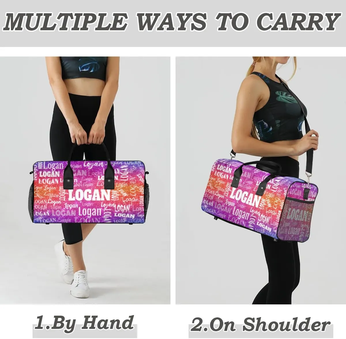 Personalized Gym Bag Women, Custom Sport Duffel Bag Dance Bag Name Weekender Bags Travel Duffel Bag Dreamy Glittery Deep Color Glittering Purple Red