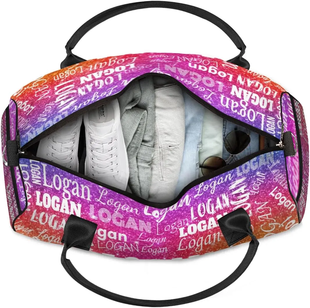 Personalized Gym Bag Women, Custom Sport Duffel Bag Dance Bag Name Weekender Bags Travel Duffel Bag Dreamy Glittery Deep Color Glittering Purple Red