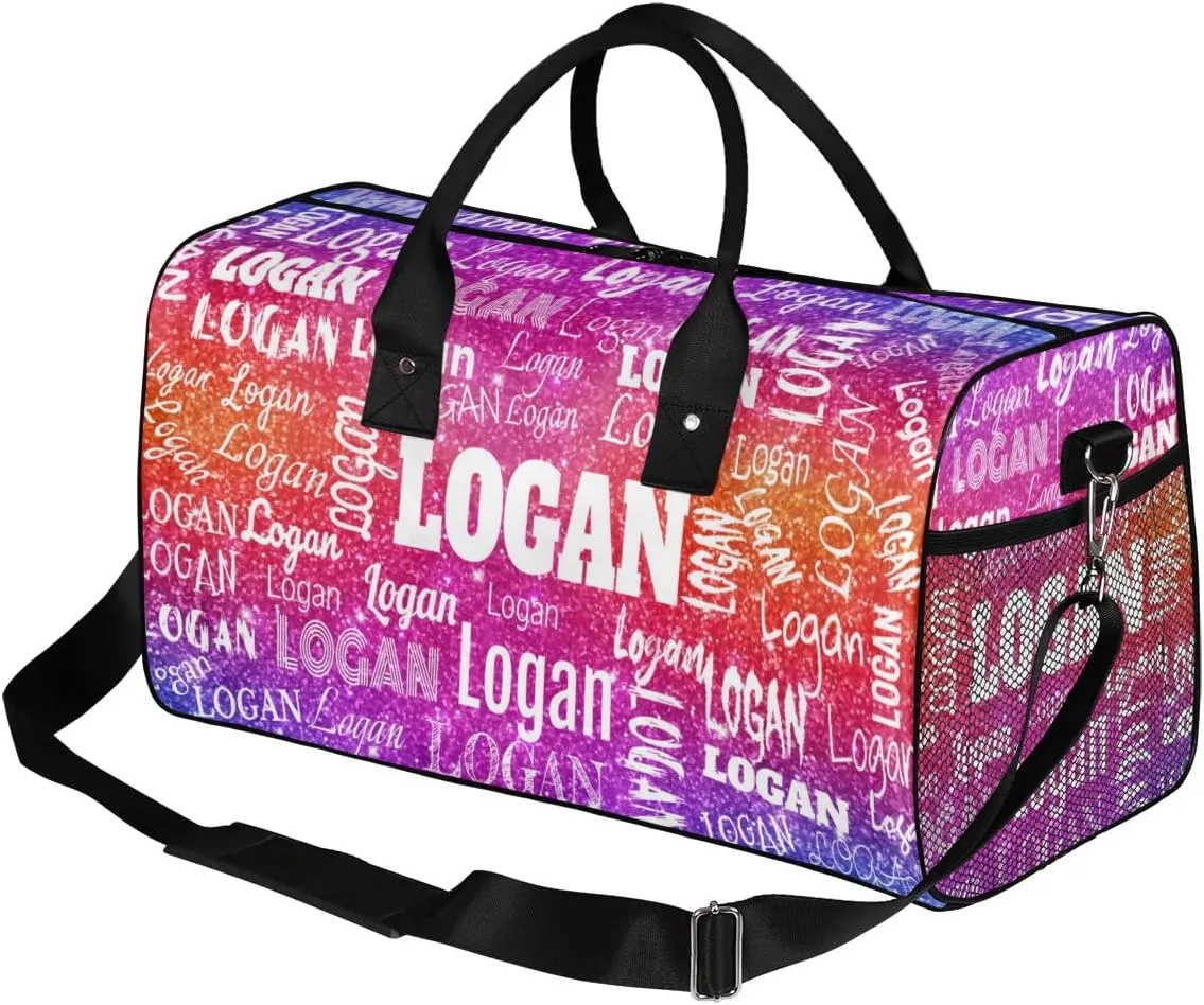 Personalized Gym Bag Women, Custom Sport Duffel Bag Dance Bag Name Weekender Bags Travel Duffel Bag Dreamy Glittery Deep Color Glittering Purple Red