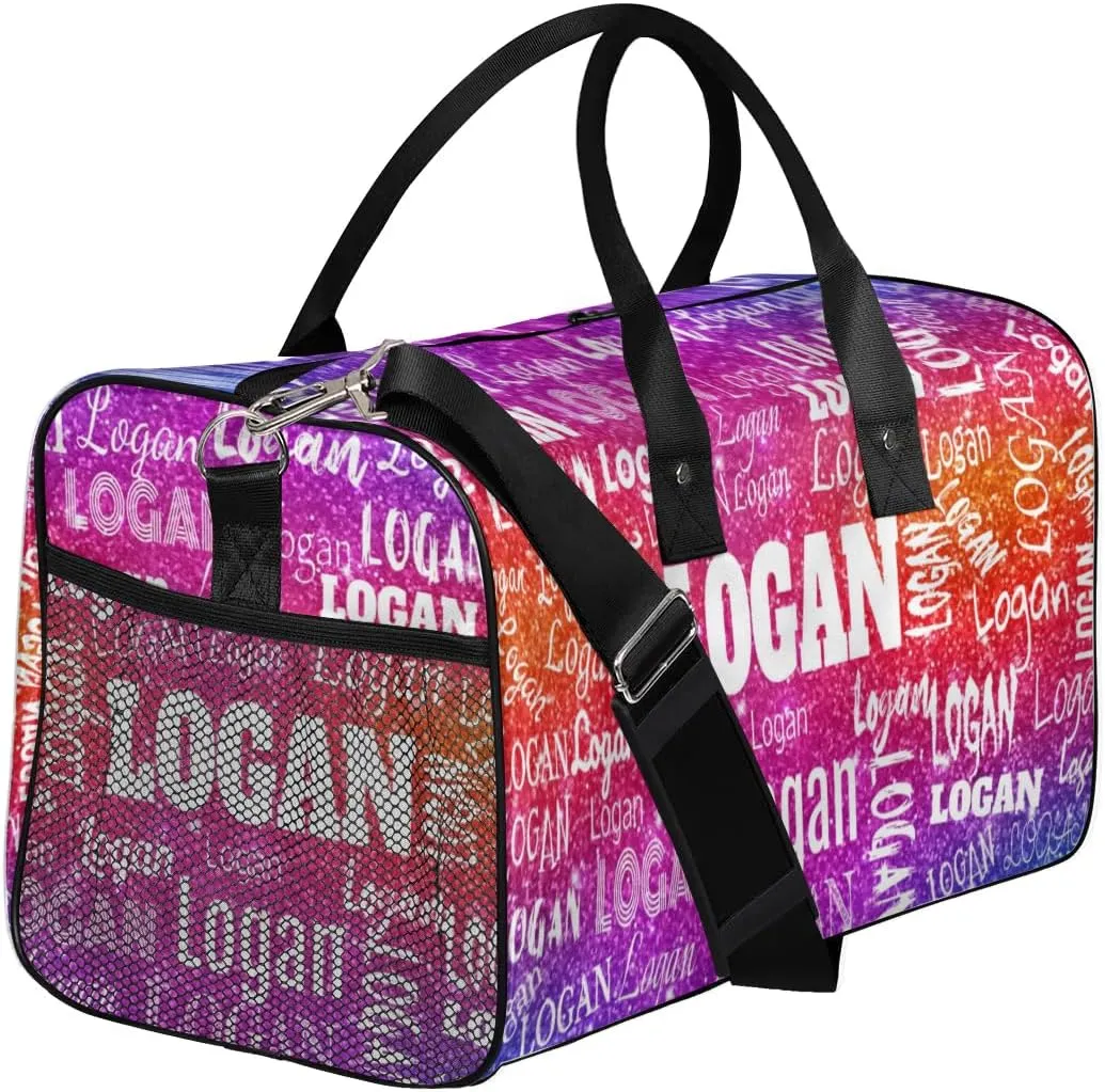 Personalized Gym Bag Women, Custom Sport Duffel Bag Dance Bag Name Weekender Bags Travel Duffel Bag Dreamy Glittery Deep Color Glittering Purple Red