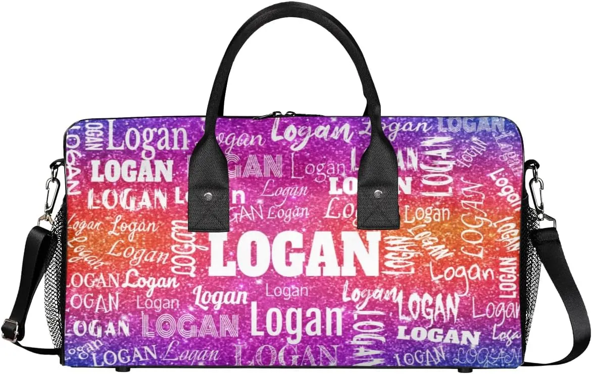 Personalized Gym Bag Women, Custom Sport Duffel Bag Dance Bag Name Weekender Bags Travel Duffel Bag Dreamy Glittery Deep Color Glittering Purple Red