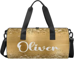 Personalized Kids Gym Bag Sport Bag Duffel Bag for Girl Boy, Custom Gymnastics Dance Travel Bag Weekender Bags with Adjustable Glittery Gold Foil