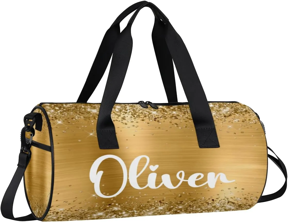 Personalized Kids Gym Bag Sport Bag Duffel Bag for Girl Boy, Custom Gymnastics Dance Travel Bag Weekender Bags with Adjustable Glittery Gold Foil