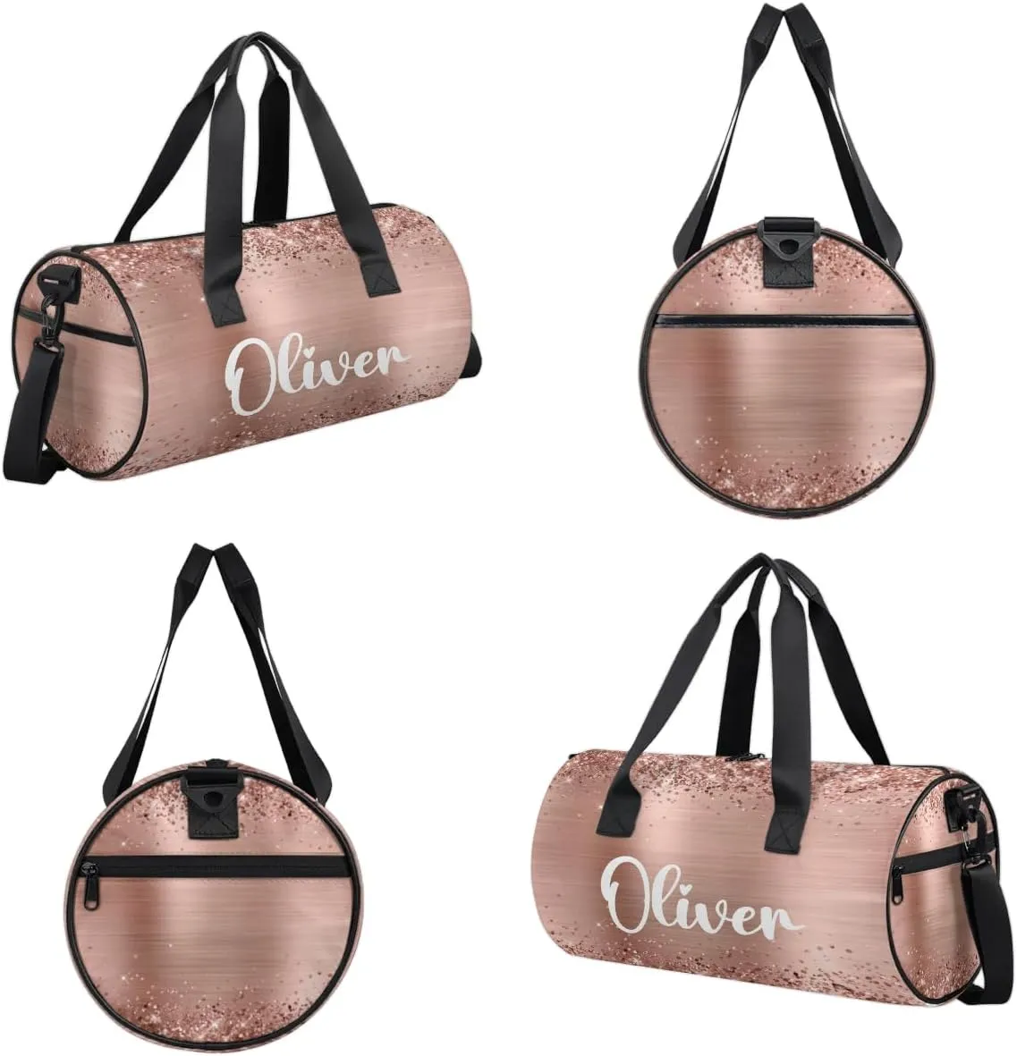 Personalized Kids Gym Bag Sport Bag Duffel Bag for Girl Boy, Custom Gymnastics Dance Travel Bag Weekender Bags with Adjustable Glittery Rose Foil