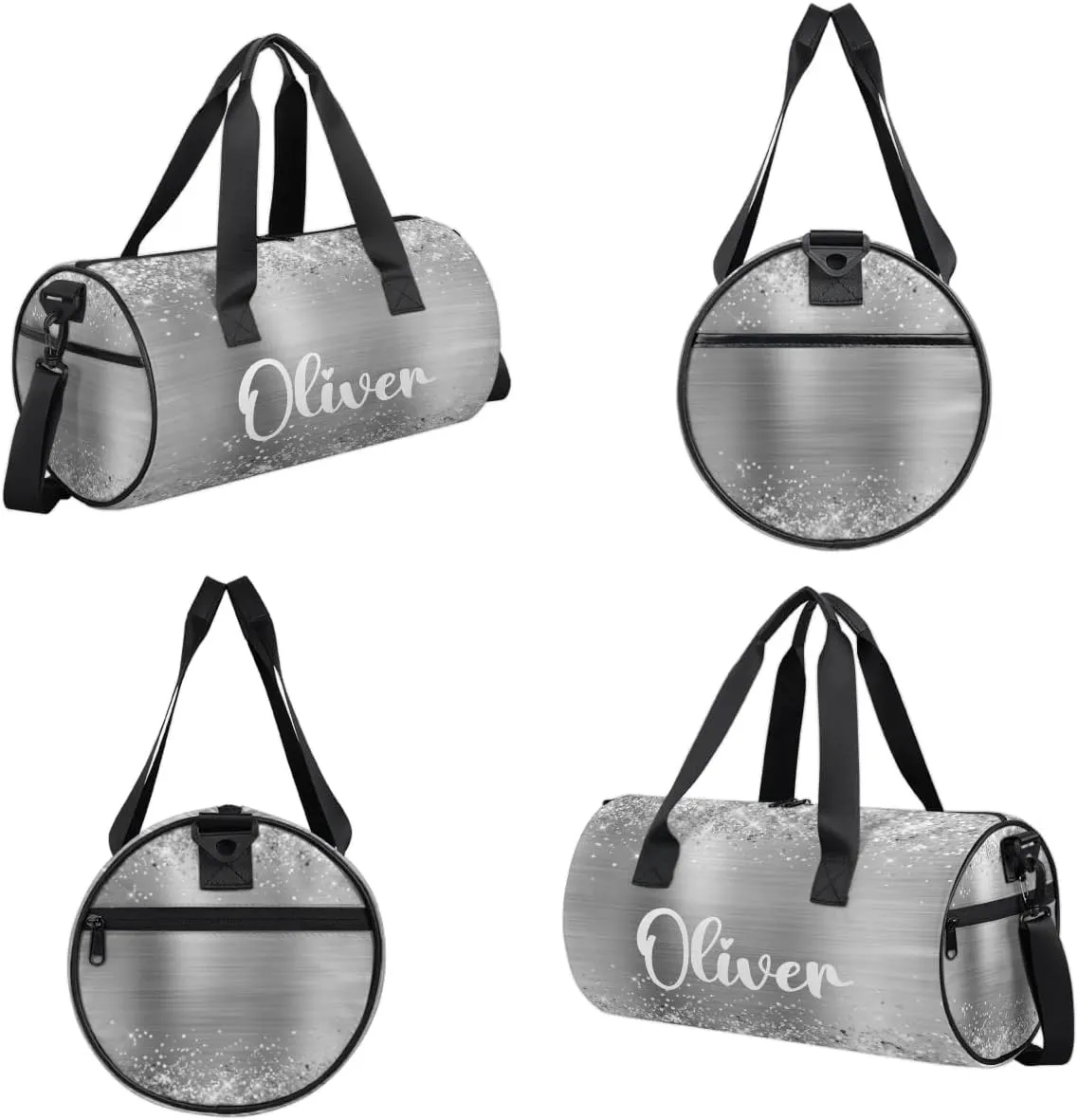 Personalized Kids Gym Bag Sport Bag Duffel Bag for Girl Boy, Custom Gymnastics Dance Travel Bag Weekender Bags with Adjustable Glittery Sliver Foil