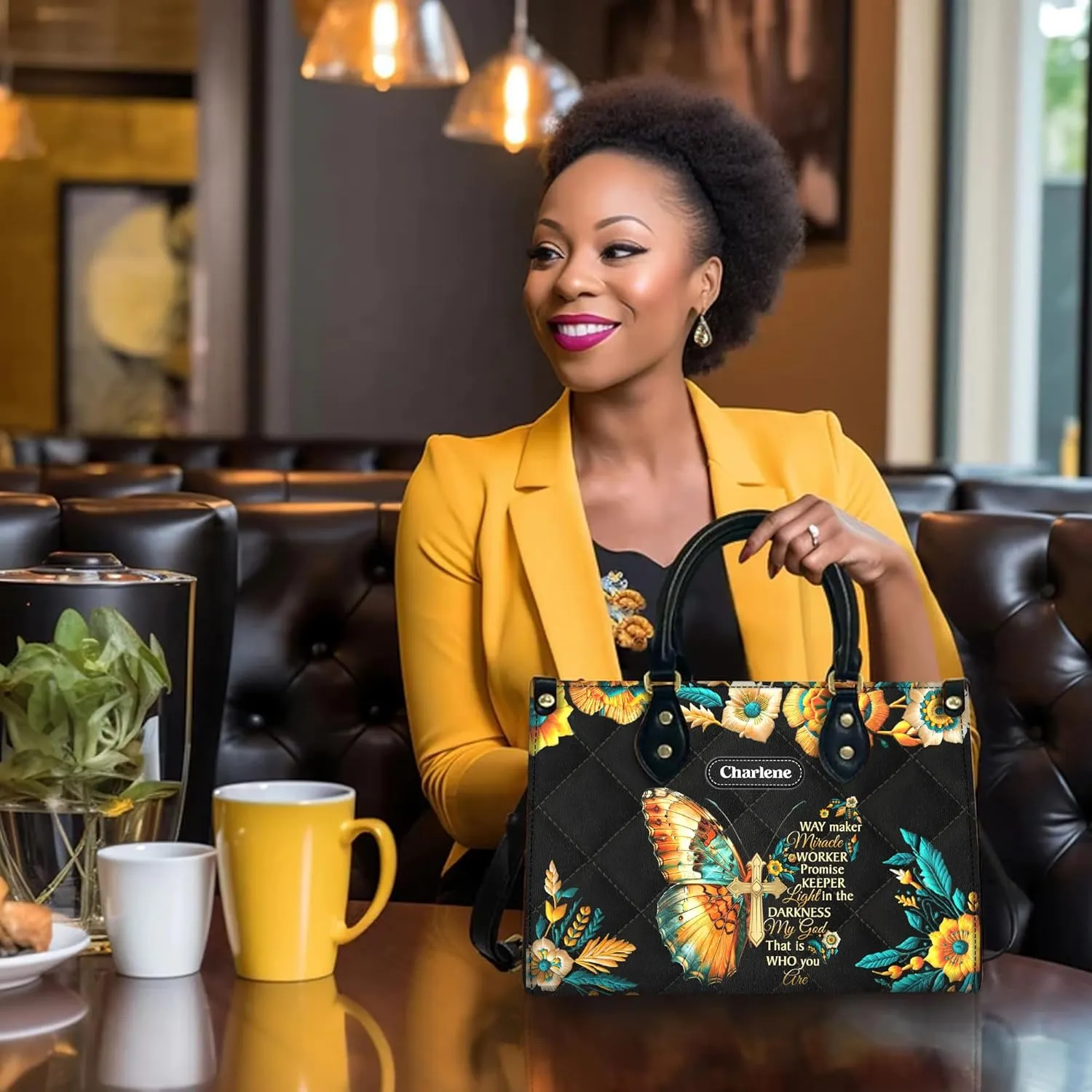 Personalized Leather Handbag with Zipper for African American Woman, Custom Purses Gift For Black Women, Mother's Day Gift