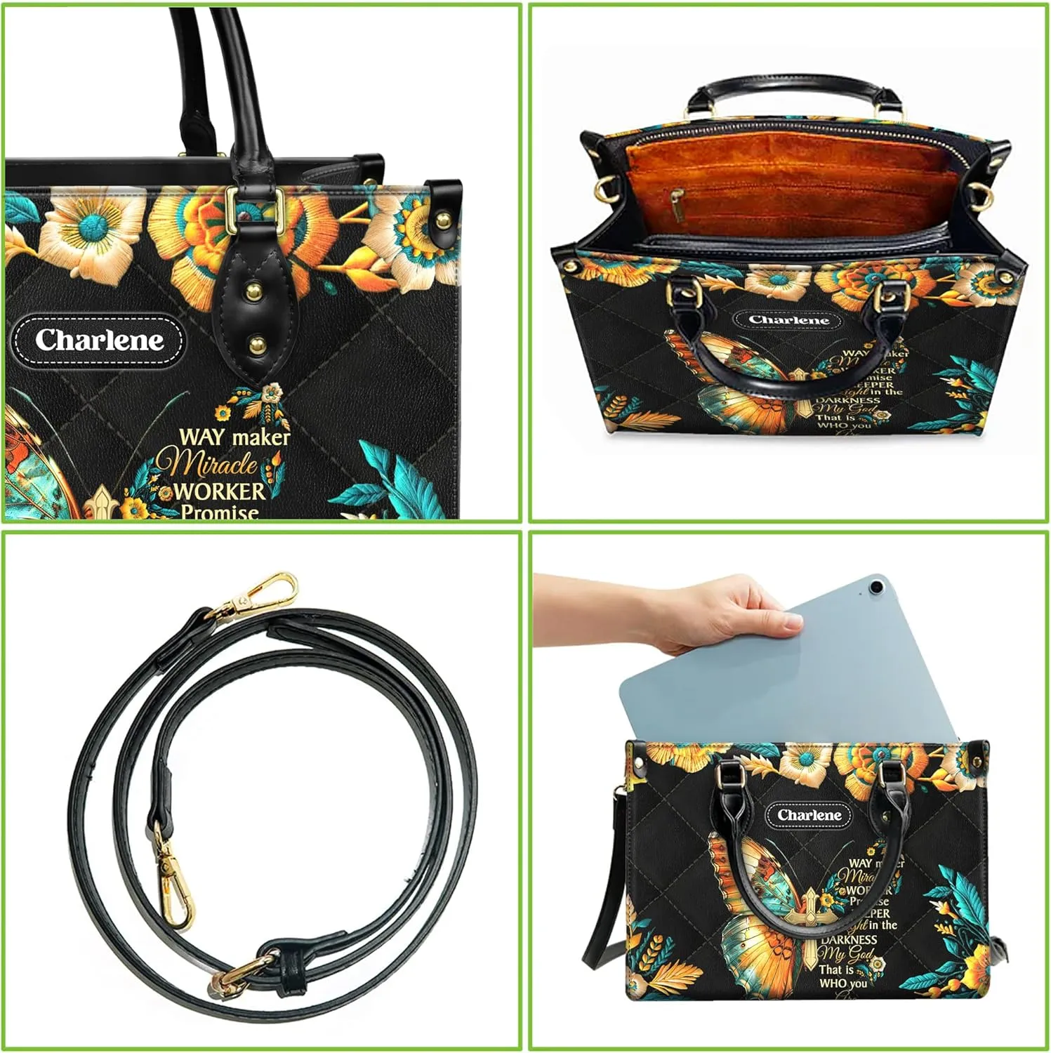 Personalized Leather Handbag with Zipper for African American Woman, Custom Purses Gift For Black Women, Mother's Day Gift