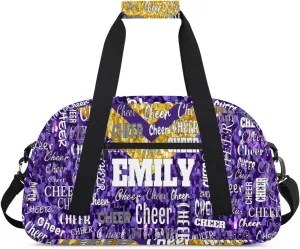 Personalized Name Cheerleader Dance Travel Bag, Custom Sport Duffel Bag Weekender Bags Travel Duffel Bag Cheer Perform, Purple Golden Sequins Glittery