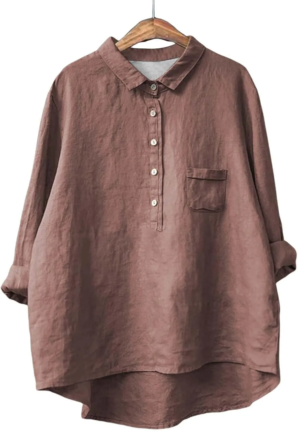 Peter Pan Collar Shirt Women Long Sleeve Casual Quarter-Button Cotton Linen Henley Tops Spring Summer 2025 Tops