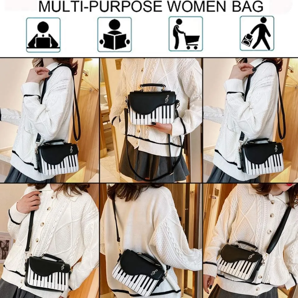 Piano Shape Crossbody Bags for Women Stylish Satchel Purse Flap Shoulder Bag Small Top Handle Handbags