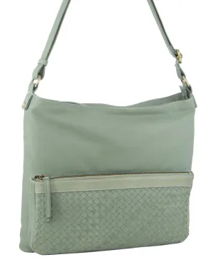 Pierre Cardin Womens Woven Leather Flap Cross-Body Bag Handbag - Mint