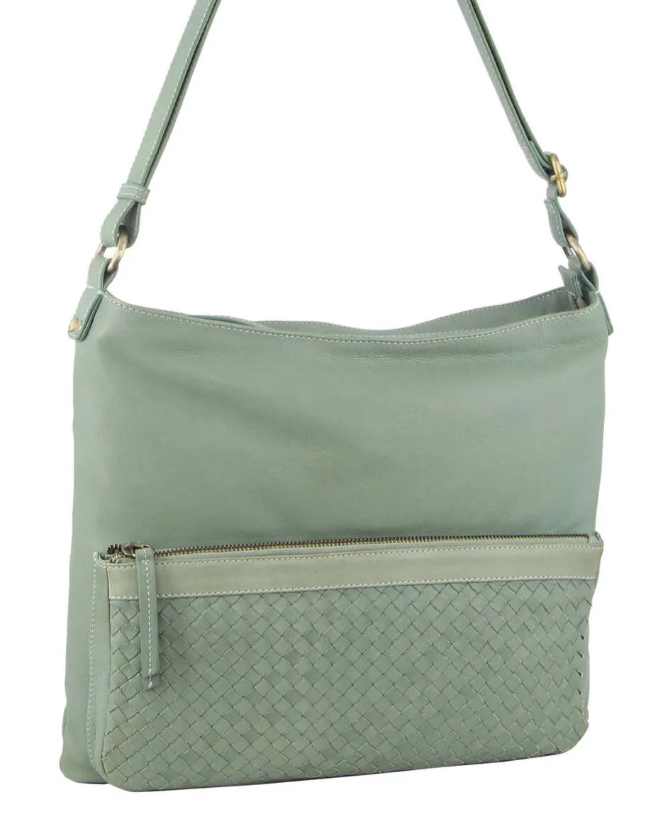 Pierre Cardin Womens Woven Leather Flap Cross-Body Bag Handbag - Mint