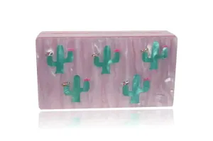 Pink and Green Cactus Acrylic Box Clutch
