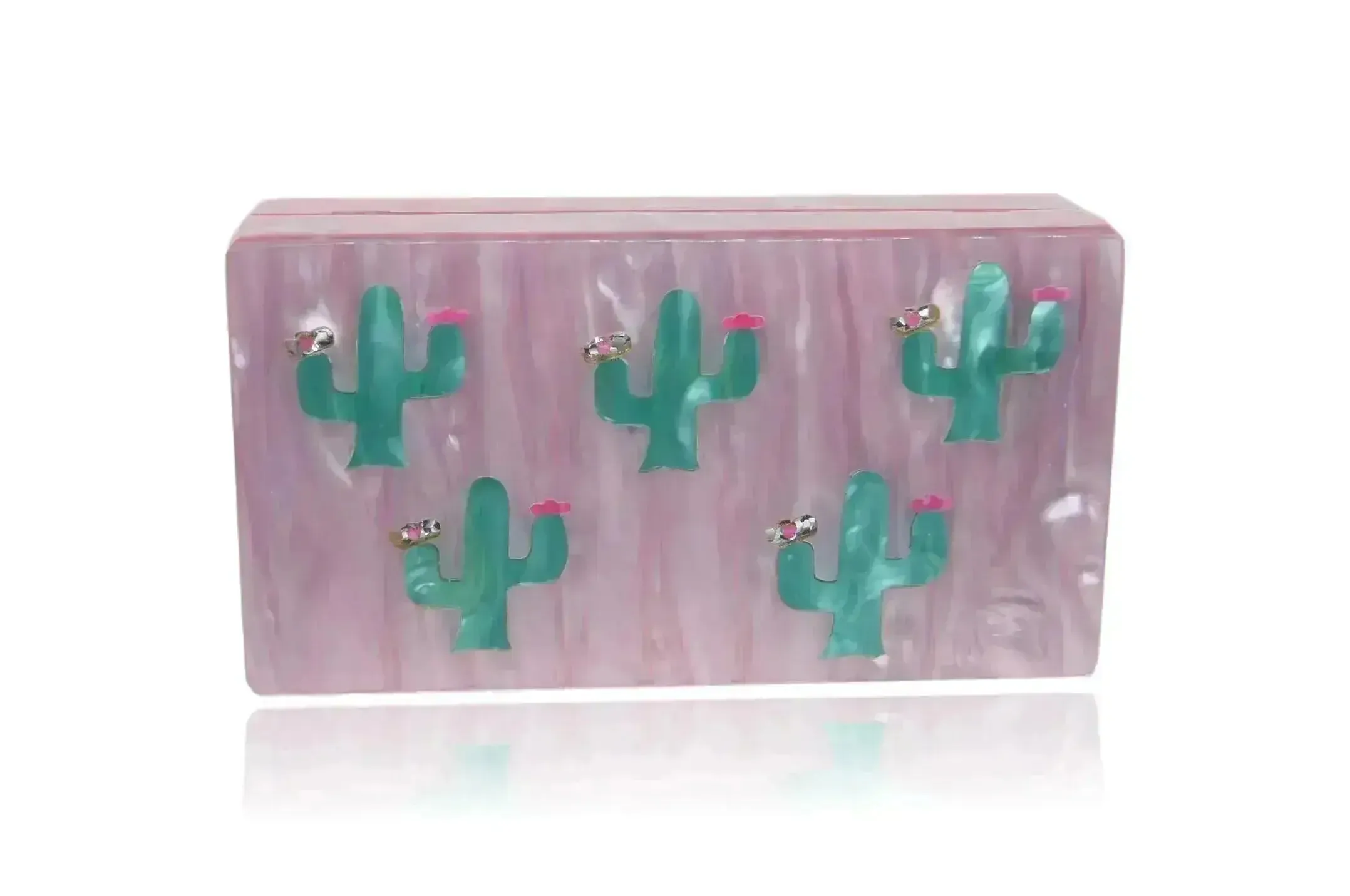Pink and Green Cactus Acrylic Box Clutch