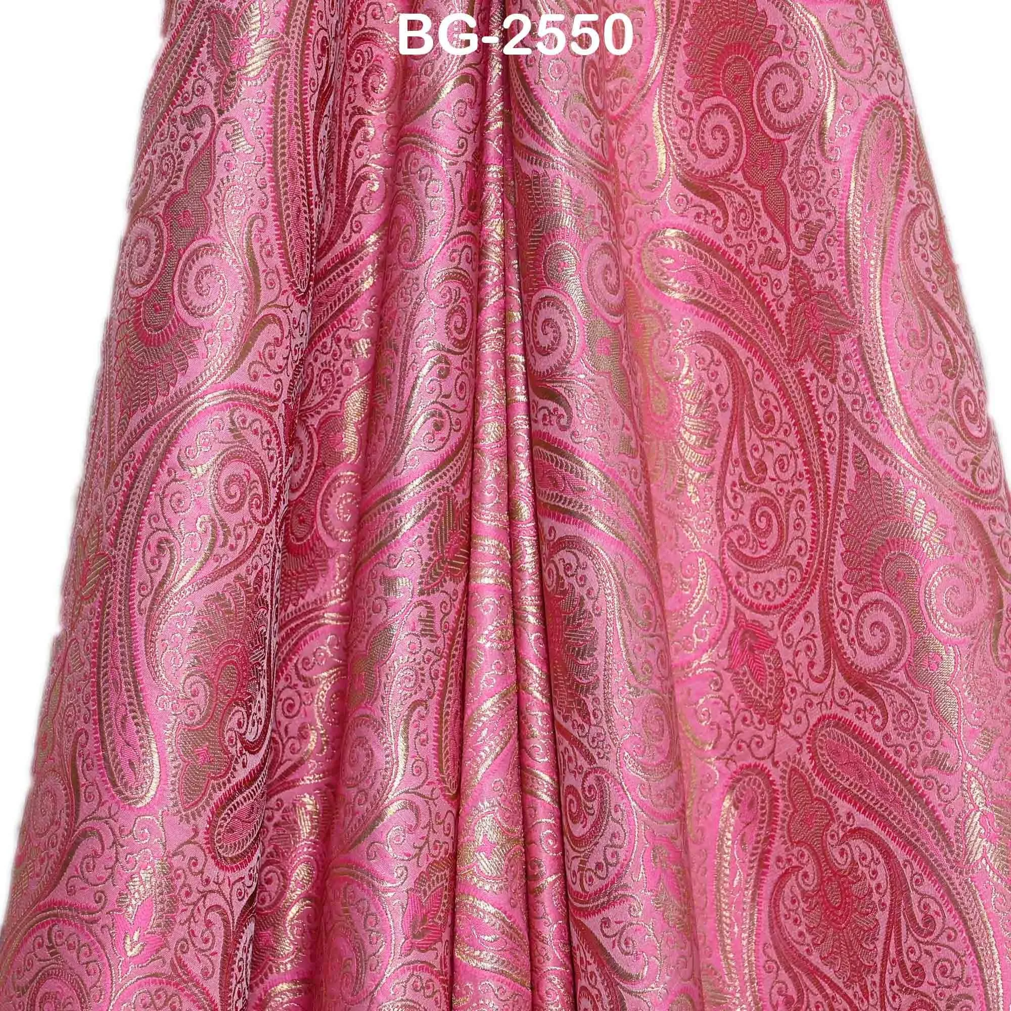 Pink Brocade Fabric by the Yard Banarasi Indian Blended Dress Material Sewing Theatrical Costumes Home Décor Short Jackets Waistcoats Blouse